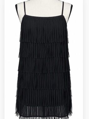Guess Black Tiered Fringe   Cami Tank Top Whimsigoth Dark Fairy Grunge Blouse L